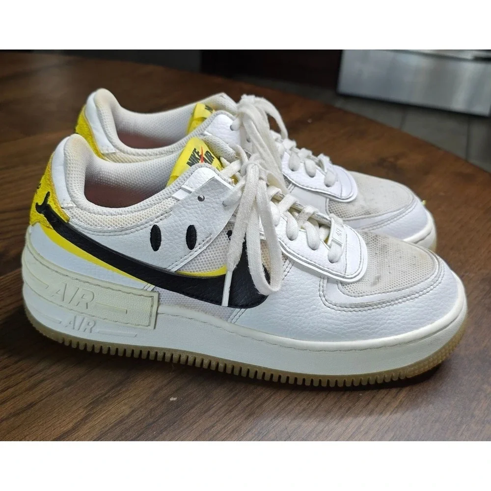 Nike Air Force 1 Shadow Womens Sneakers Size 8 White Yellow Black‎ Leather
